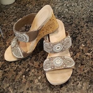 Wedge Sandals Bronze and Beaded